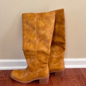Tan Knee-High Faux Leather Boots